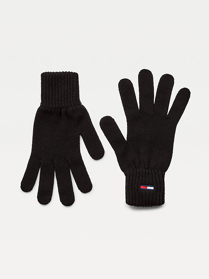 black organic cotton gloves for men tommy jeans