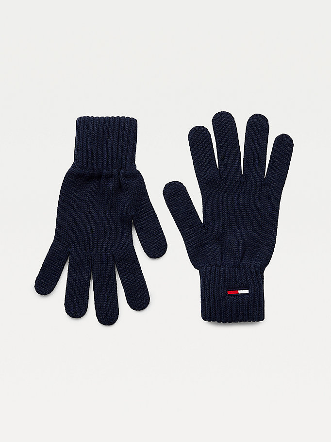 blue organic cotton gloves for men tommy jeans