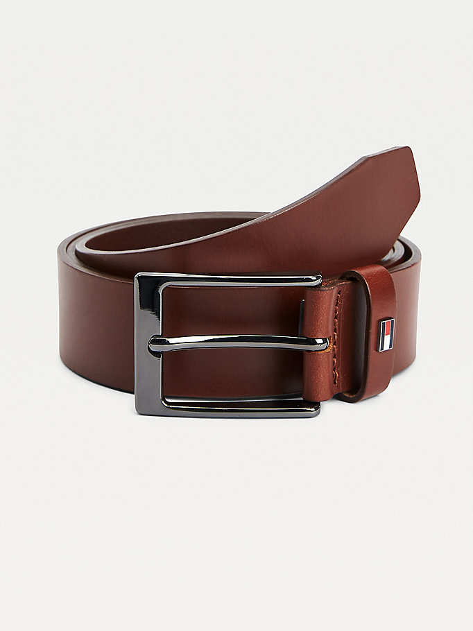 brown layton smooth leather flag belt for men tommy hilfiger
