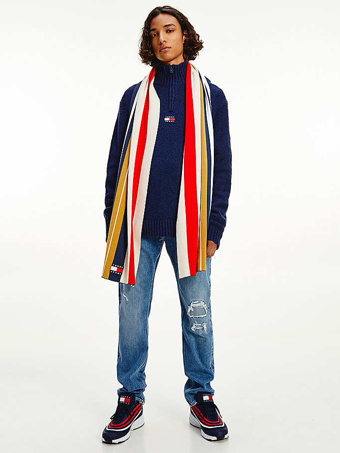 blue mixed stripe scarf for men tommy jeans