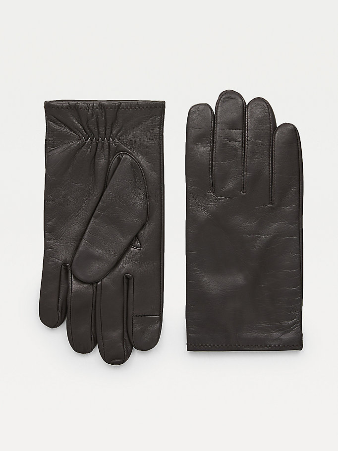 brown elasticated cuff leather gloves for men tommy hilfiger