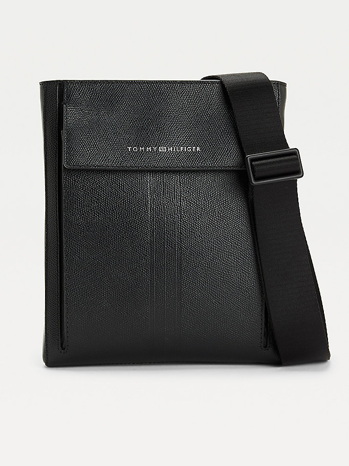 black business leather crossover bag for men tommy hilfiger