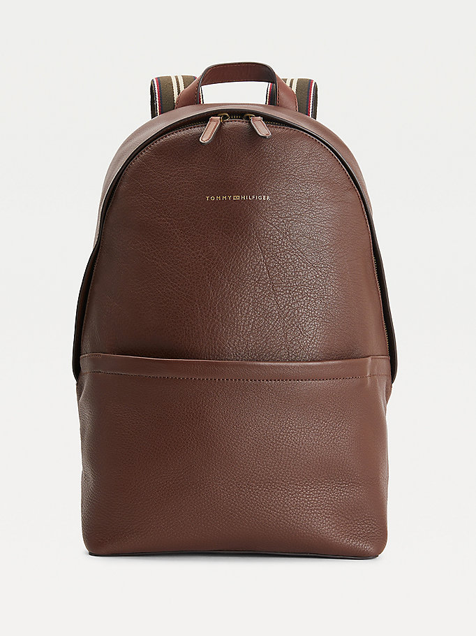 brown casual leather backpack for men tommy hilfiger