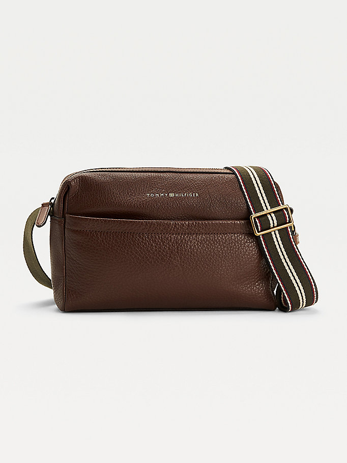 sac reporter casual leather marron pour hommes tommy hilfiger