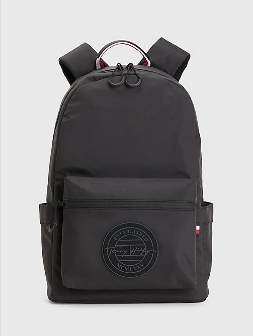 black recycled polyester signature logo backpack for men tommy hilfiger