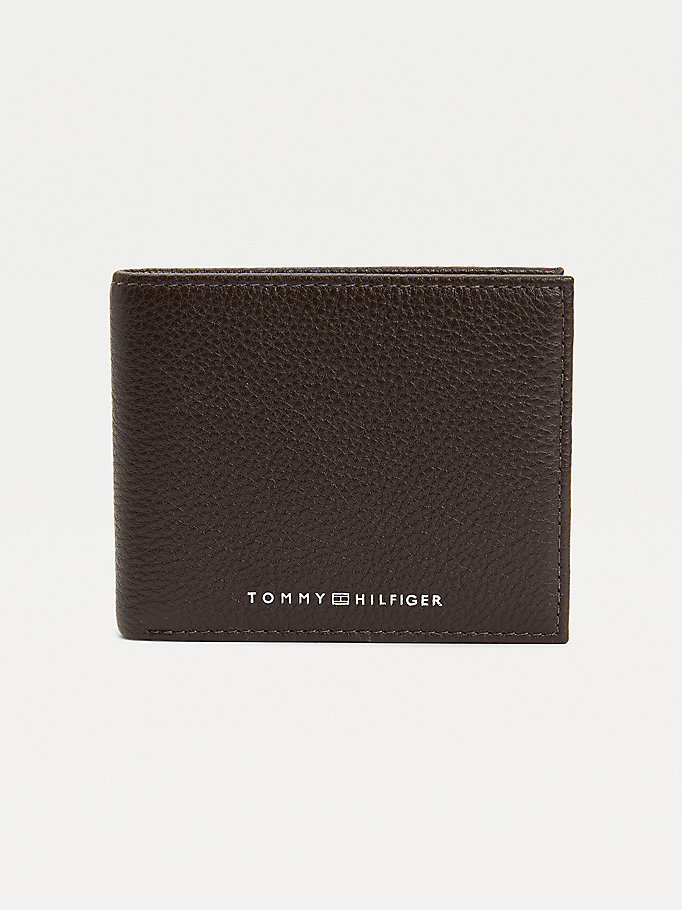 brown downtown small leather card wallet for men tommy hilfiger