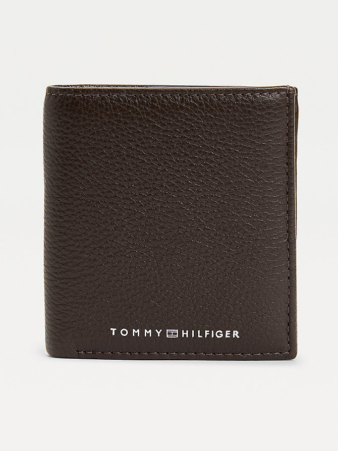 brown downtown leather trifold wallet for men tommy hilfiger