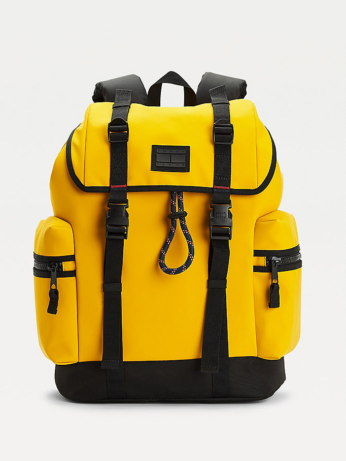 yellow tommy badge double clip backpack for men tommy jeans