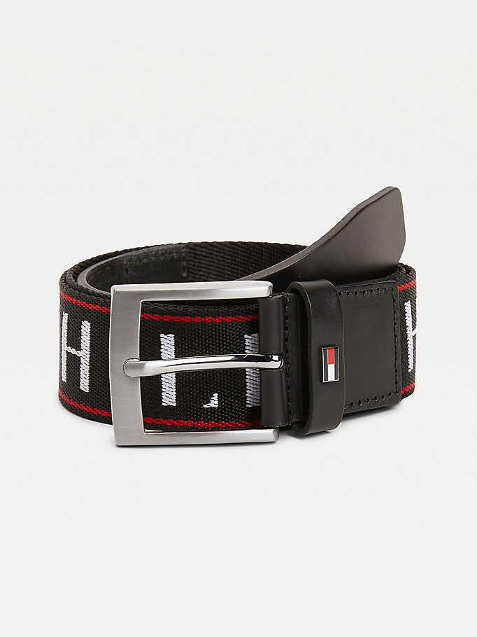 cinturón textil trenzado con logo negro de mujer tommy hilfiger