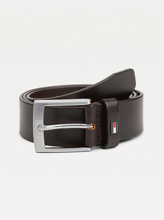 brown flag detail leather belt for men tommy hilfiger