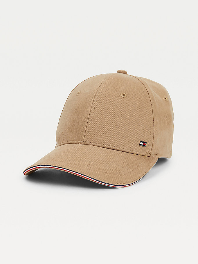 beige elevated baseball-cap mit tommy-tape für men - tommy hilfiger