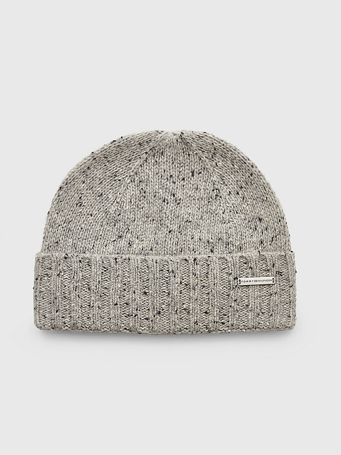 grey elevated essential beanie for men tommy hilfiger
