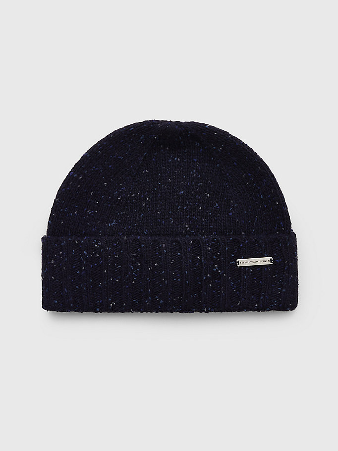 blue elevated essential beanie for men tommy hilfiger