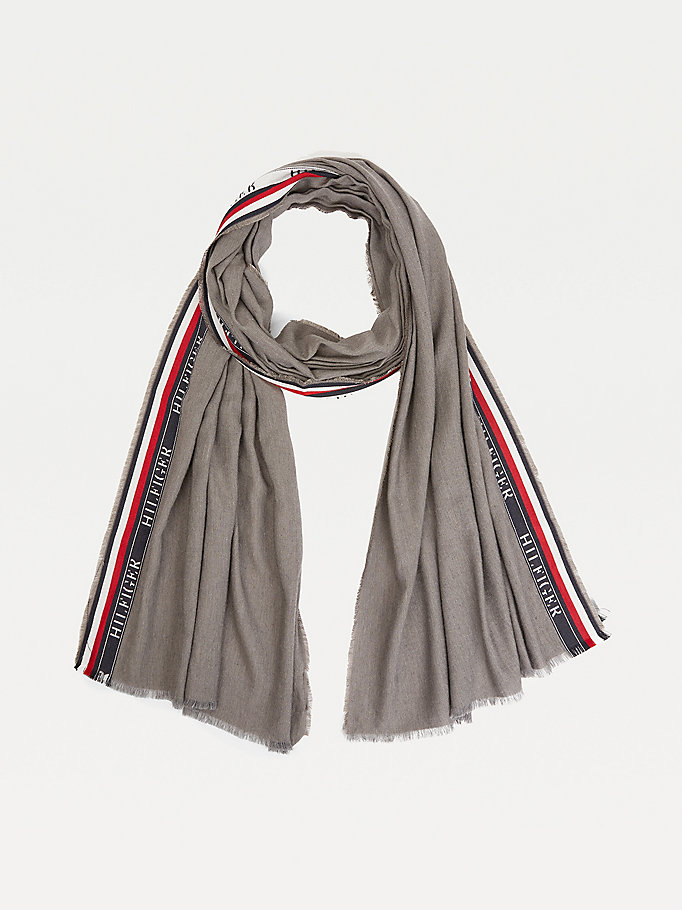 grijs signature selvedge sjaal met logotape voor men - tommy hilfiger
