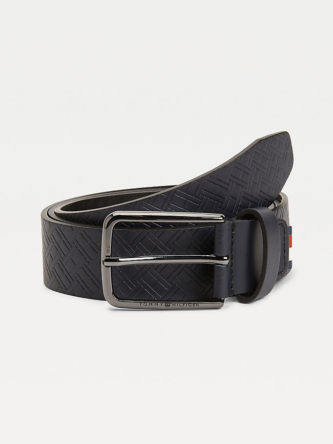 blue th tech adjustable leather belt for men tommy hilfiger