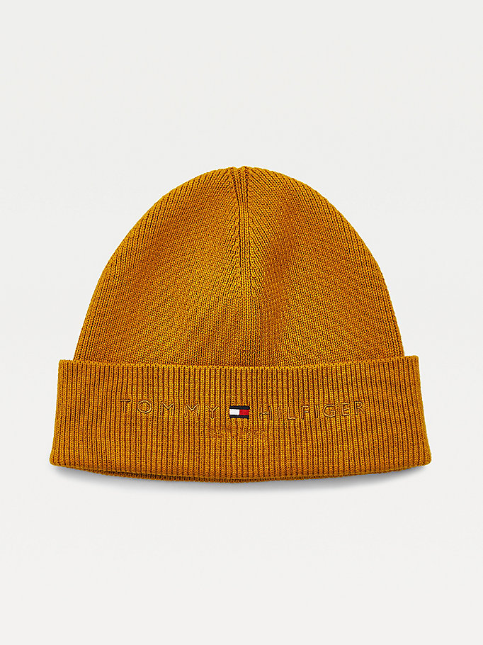 gold th established wool cotton beanie for men tommy hilfiger