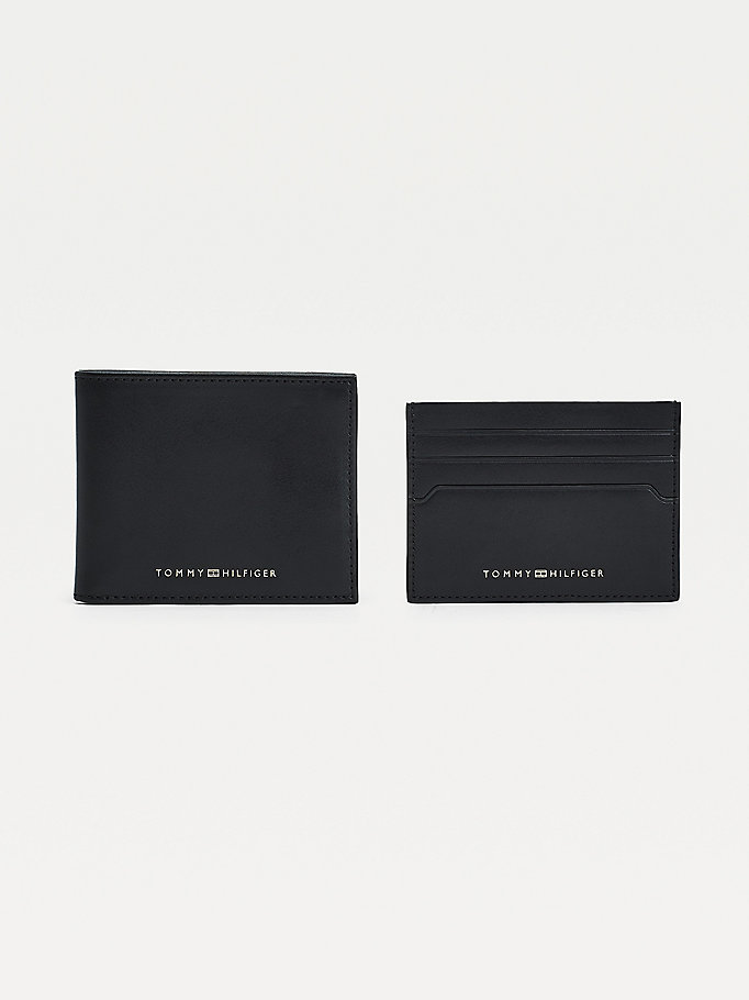 black wallet and card holder gift set for men tommy hilfiger