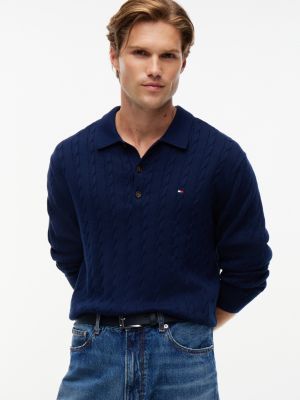 cintura in pelle blu da uomini tommy hilfiger