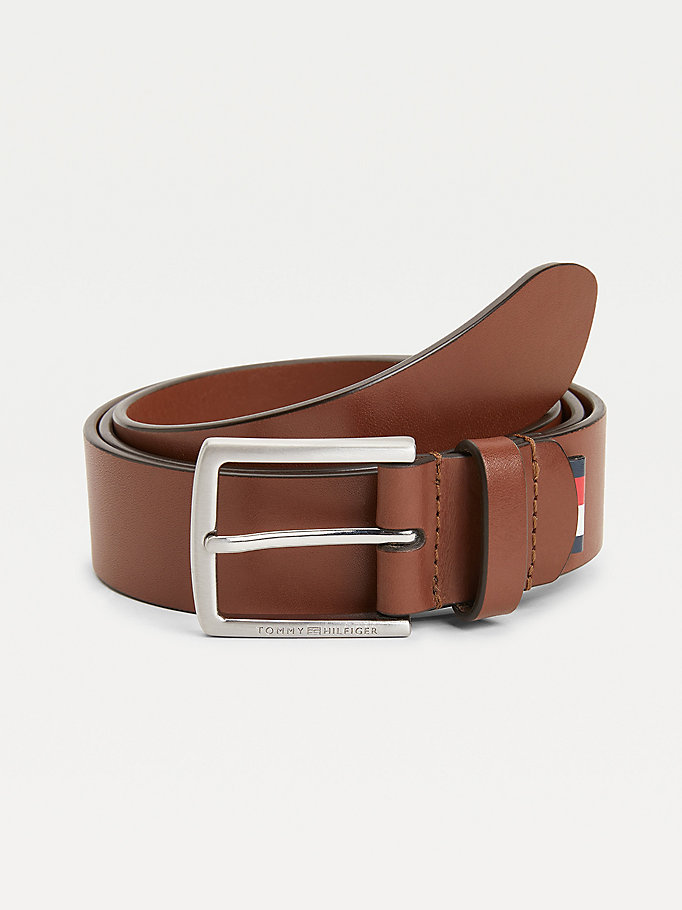brown essential casual organic leather belt for men tommy hilfiger