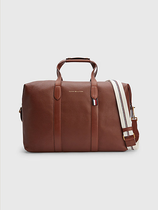 brown premium leather duffle bag for men tommy hilfiger
