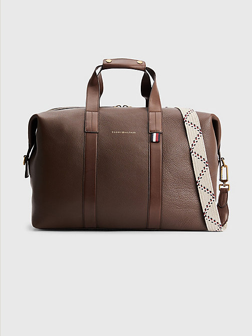 brown premium leather duffle bag for men tommy hilfiger