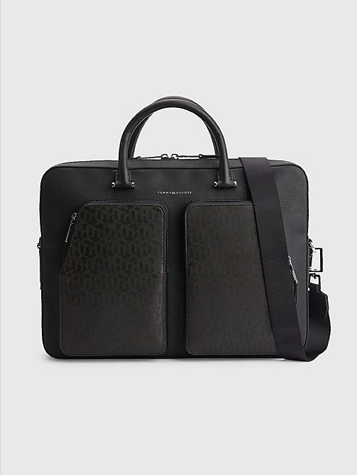 black th business leather computer bag for men tommy hilfiger
