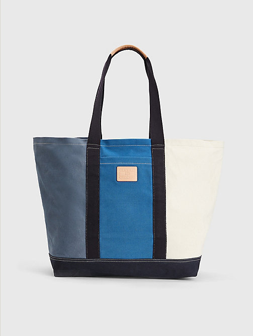 blue organic cotton canvas tote for men tommy hilfiger