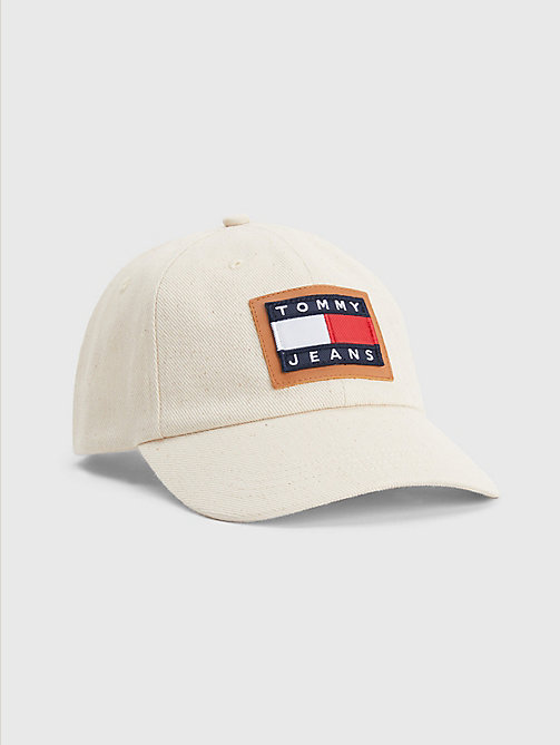 beige tommy badge canvas cap for men tommy jeans