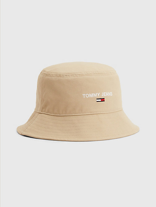 beige pure organic cotton logo bucket hat for men tommy jeans