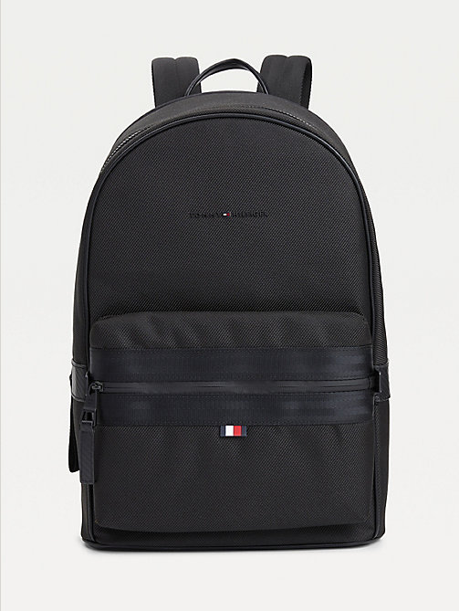 black elevated modern webbing detail backpack for men tommy hilfiger
