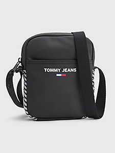 black essential logo print reporter bag for men tommy jeans