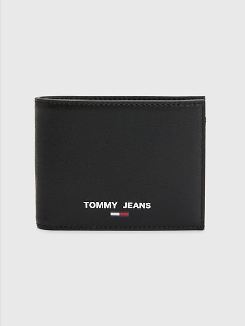 zwart essential leren portemonnee met muntvak voor men - tommy jeans