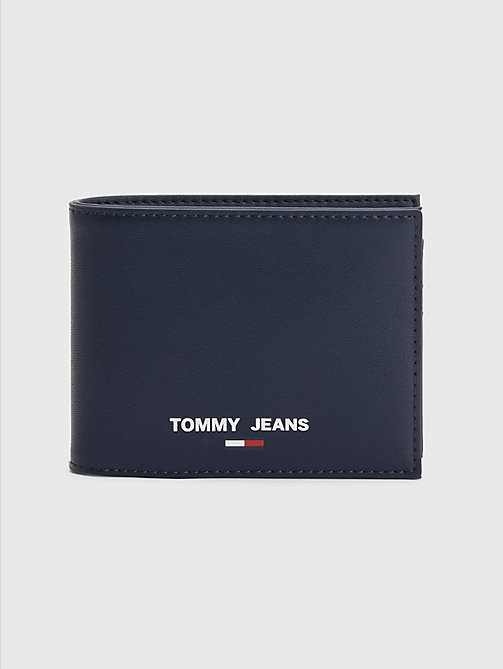 blauw essential leren portemonnee met muntvak voor men - tommy jeans