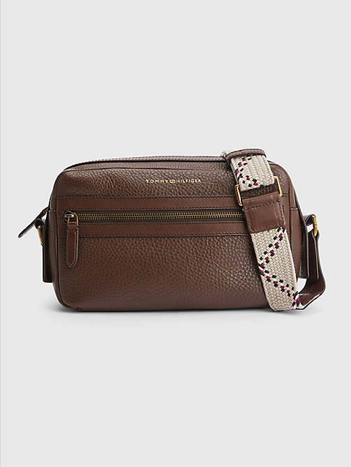 brown premium leather reporter bag for men tommy hilfiger