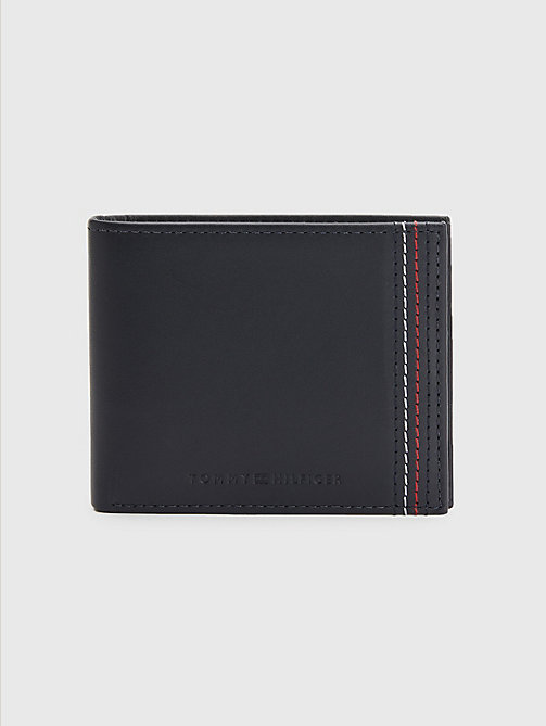 blue compact signature topstitch credit card wallet for men tommy hilfiger