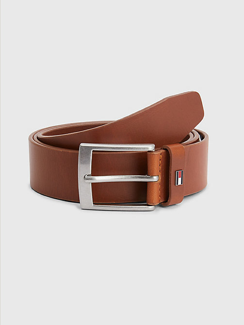brown enamel flag leather belt for men tommy hilfiger