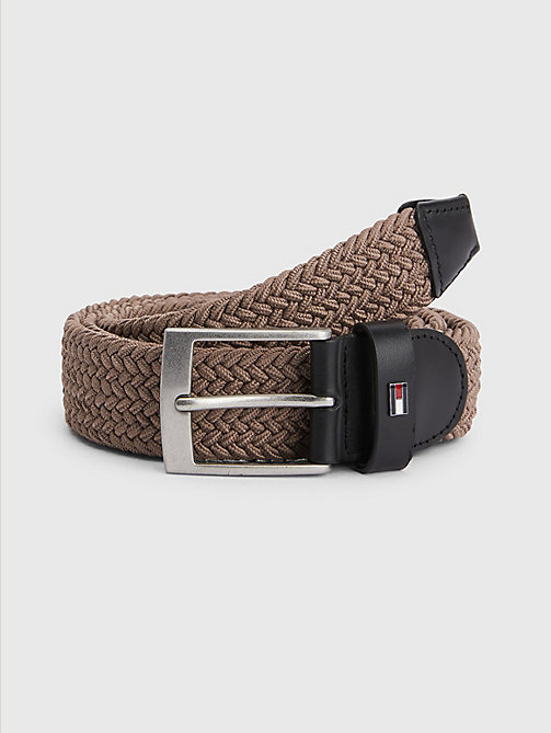 brown braided elastic belt for men tommy hilfiger