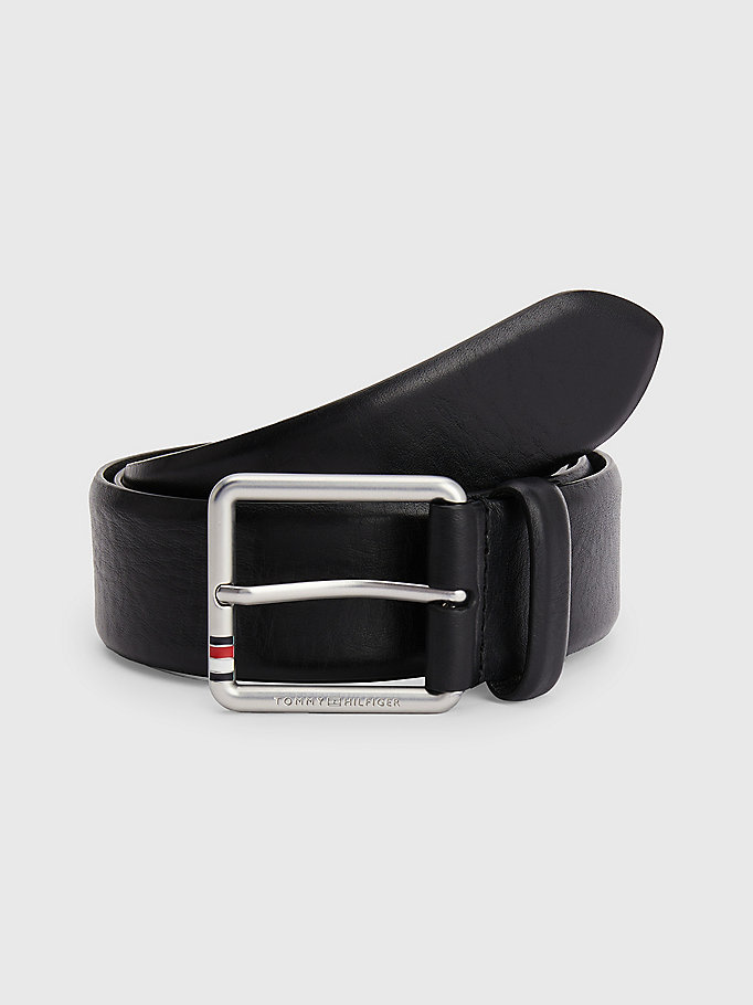 black essential casual leather belt for men tommy hilfiger