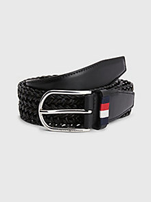 black th business braided leather belt for men tommy hilfiger