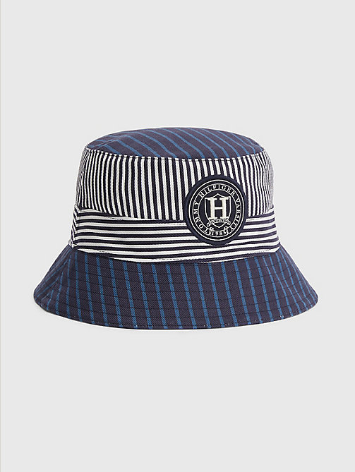 sombrero de pescador de gama alta con rayas azul de mujer tommy hilfiger