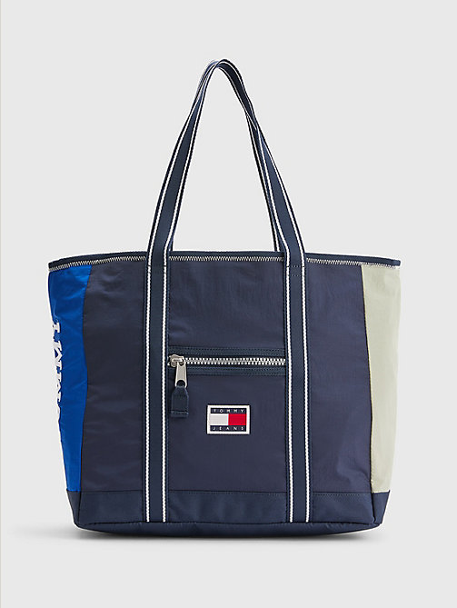 blue college colour-blocked tote for men tommy jeans