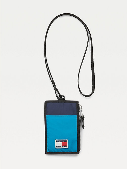 blue college hanging phone wallet for men tommy jeans