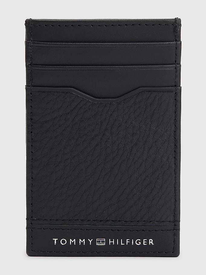black mixed texture leather card holder for men tommy hilfiger