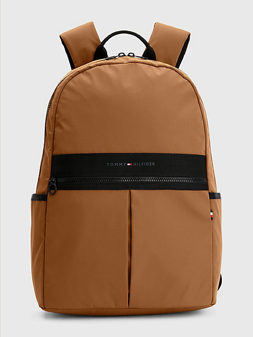 brown zipped pocket backpack for men tommy hilfiger