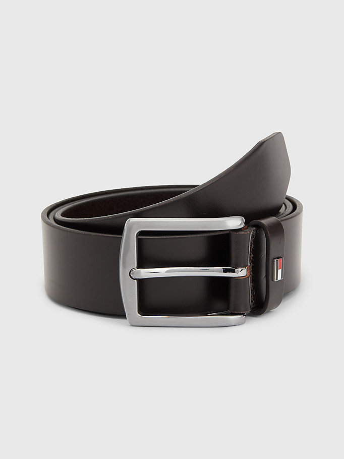 brown denton square buckle leather belt for men tommy hilfiger