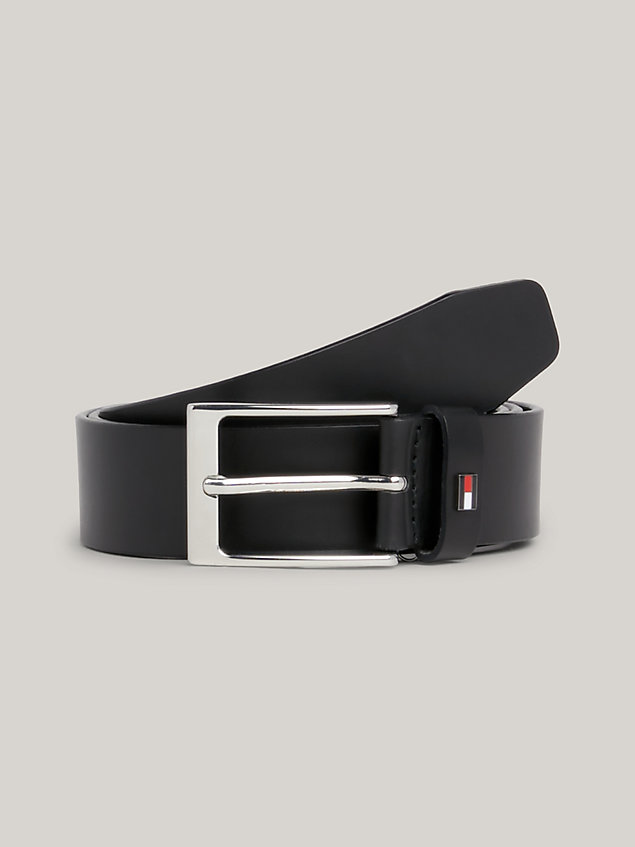 cinturón layton de piel con logo metálico black de hombres tommy hilfiger