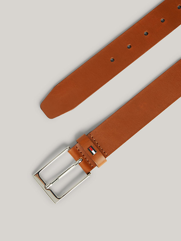 brown layton square buckle leather belt for men tommy hilfiger