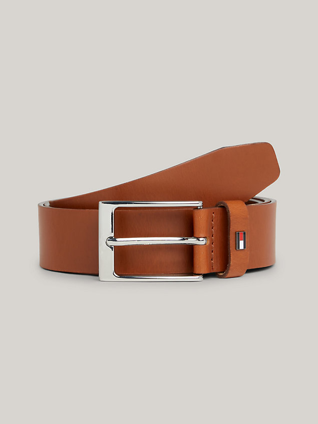 brown layton square buckle leather belt for men tommy hilfiger
