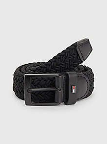 black elasticated braided belt for men tommy hilfiger