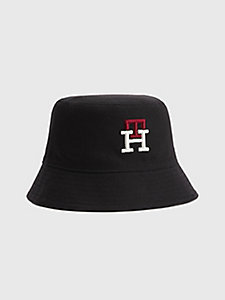 black reversible monogram bucket hat for men tommy hilfiger